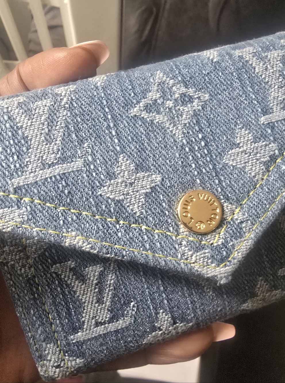 Cotton Jean Blue Denim Monogram Compact Wallet Remix Snappy - Picture 8 of 11